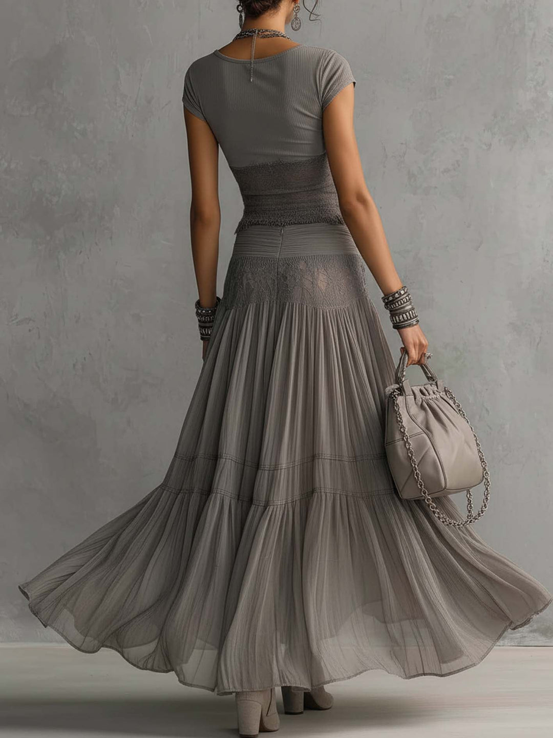 Serelle™ Lace Top & Pleated Maxi Skirt Set