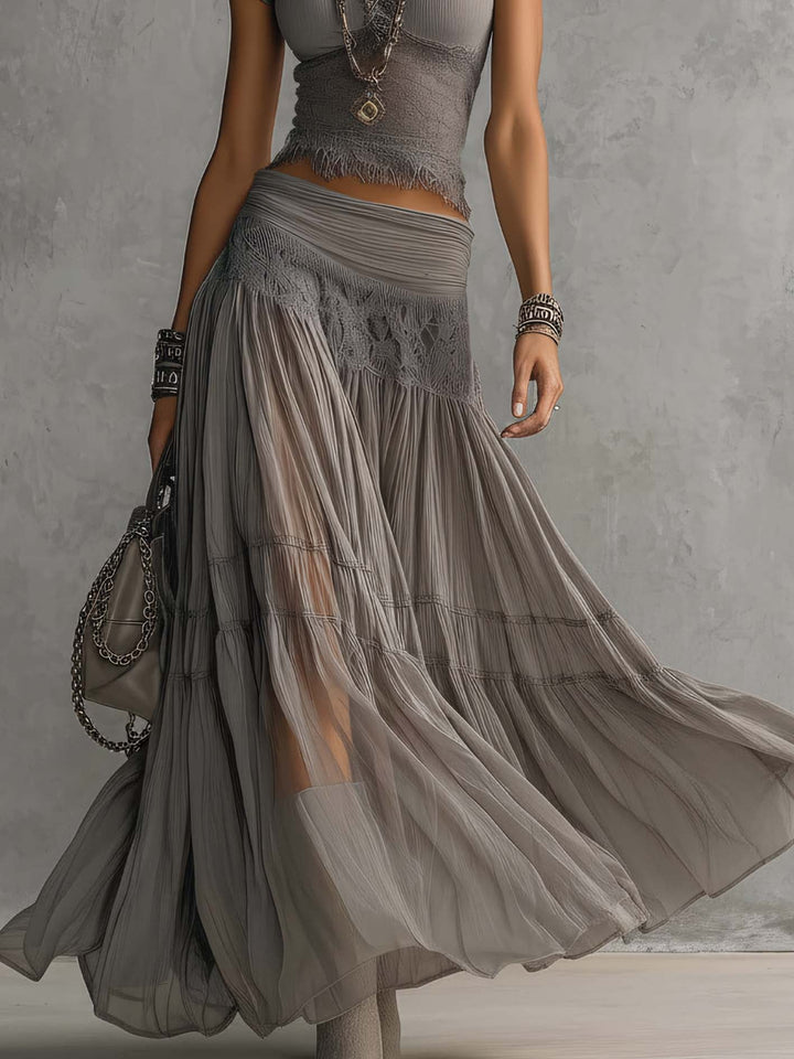 Serelle™ Lace Top & Pleated Maxi Skirt Set