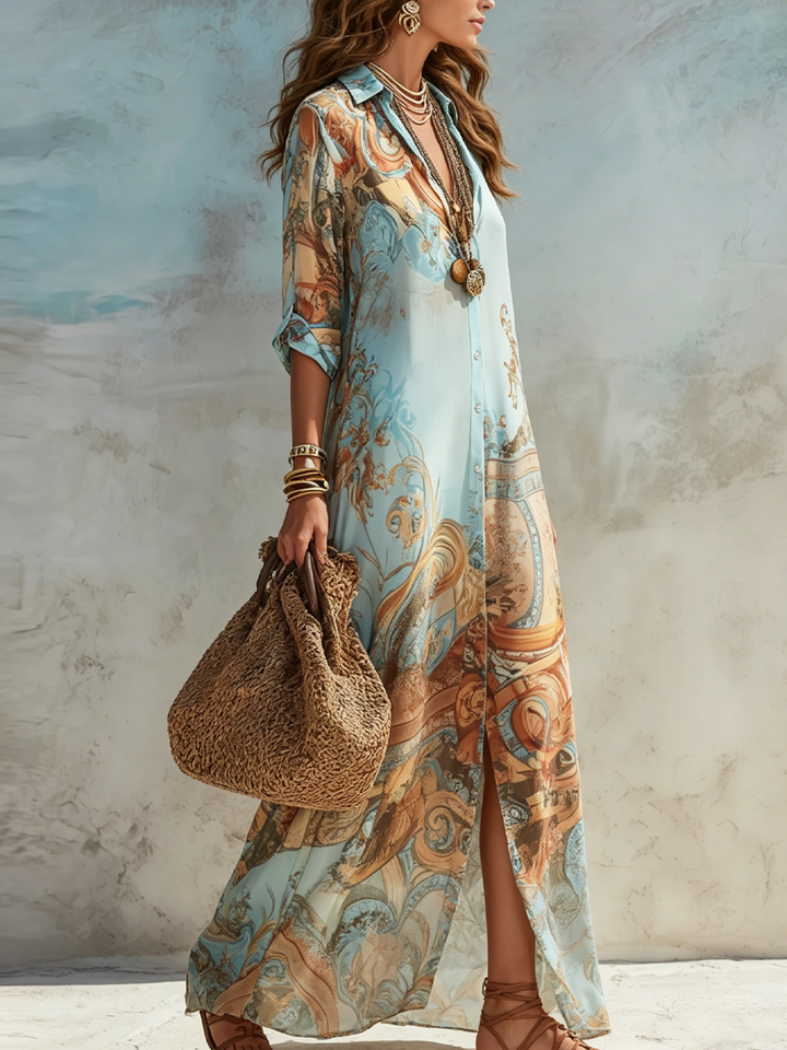 Luni™  Blue Printed Shirt Dress