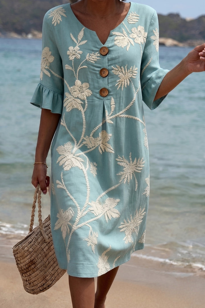 Elara™ Botanical Embroidered Midi Dress