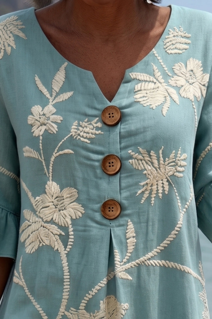 Elara™ Botanical Embroidered Midi Dress