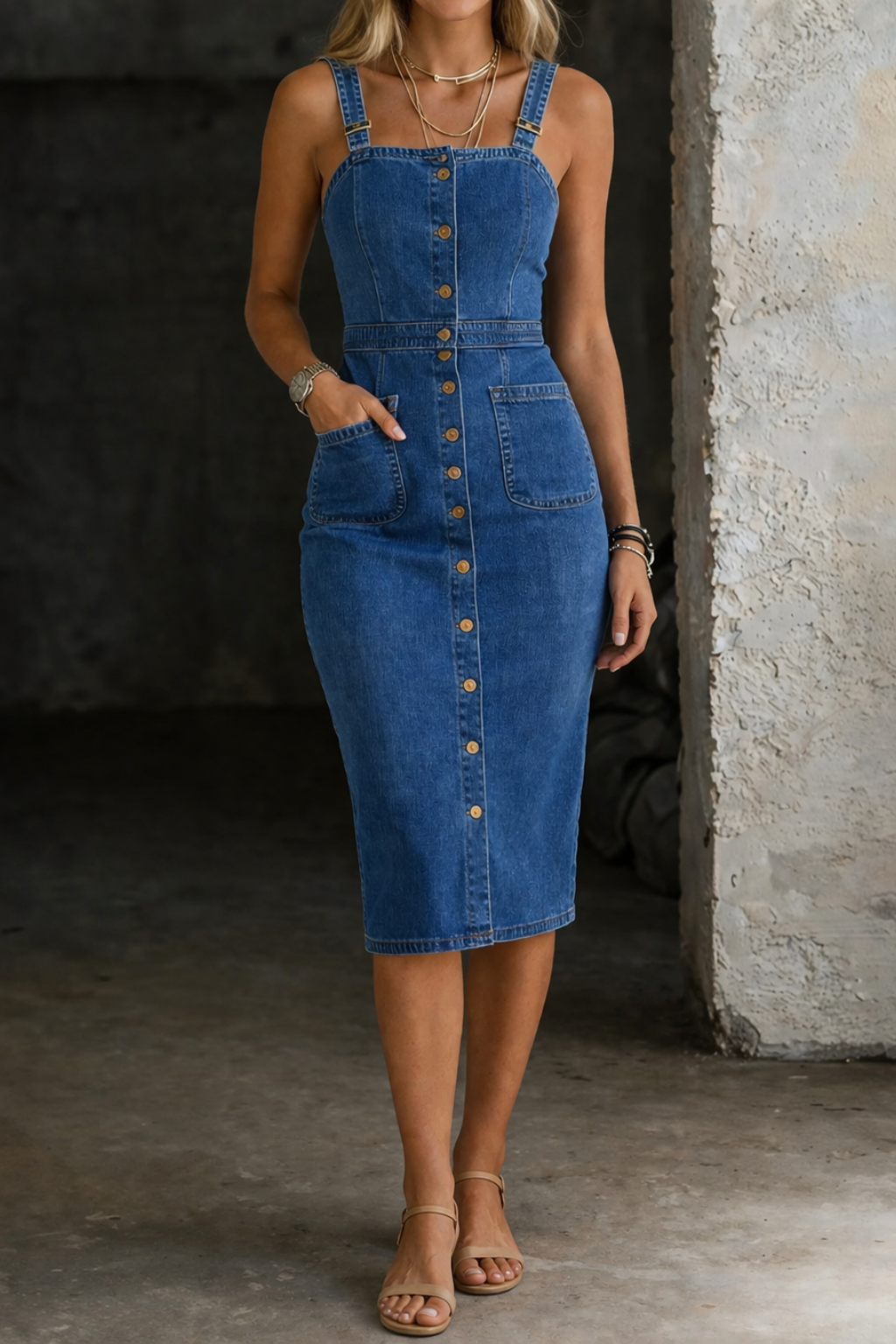 Indira™ Button-Up Denim Dress