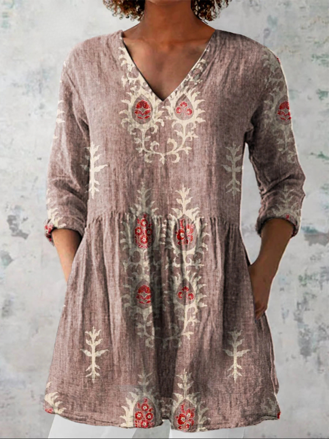 Elise™Long Blouse with V-Neck