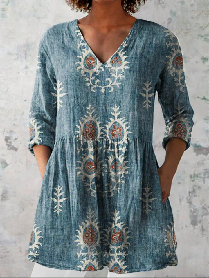 Elise™Long Blouse with V-Neck