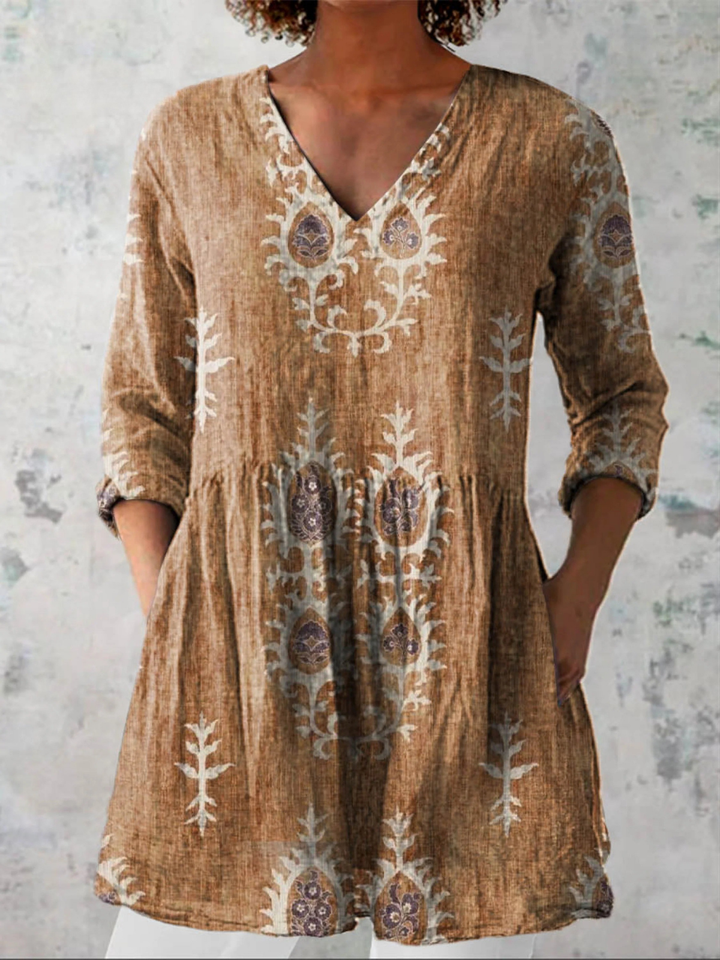 Elise™Long Blouse with V-Neck