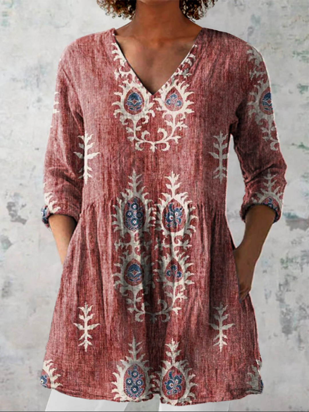 Elise™Long Blouse with V-Neck