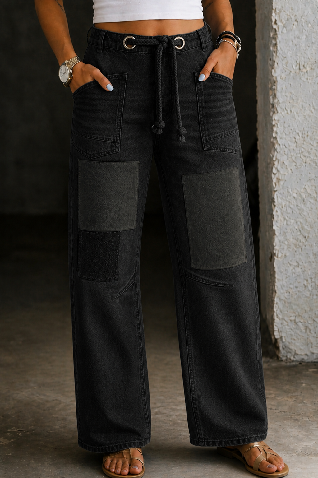 Margaret™ Patchwork Drawstring Jeans