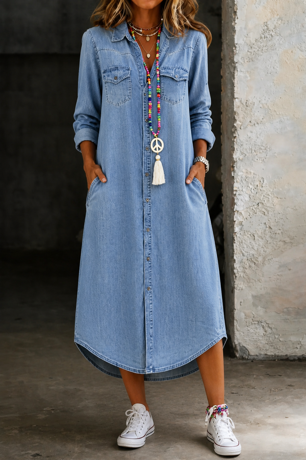 Helen™ Casual Denim Shirt Dress