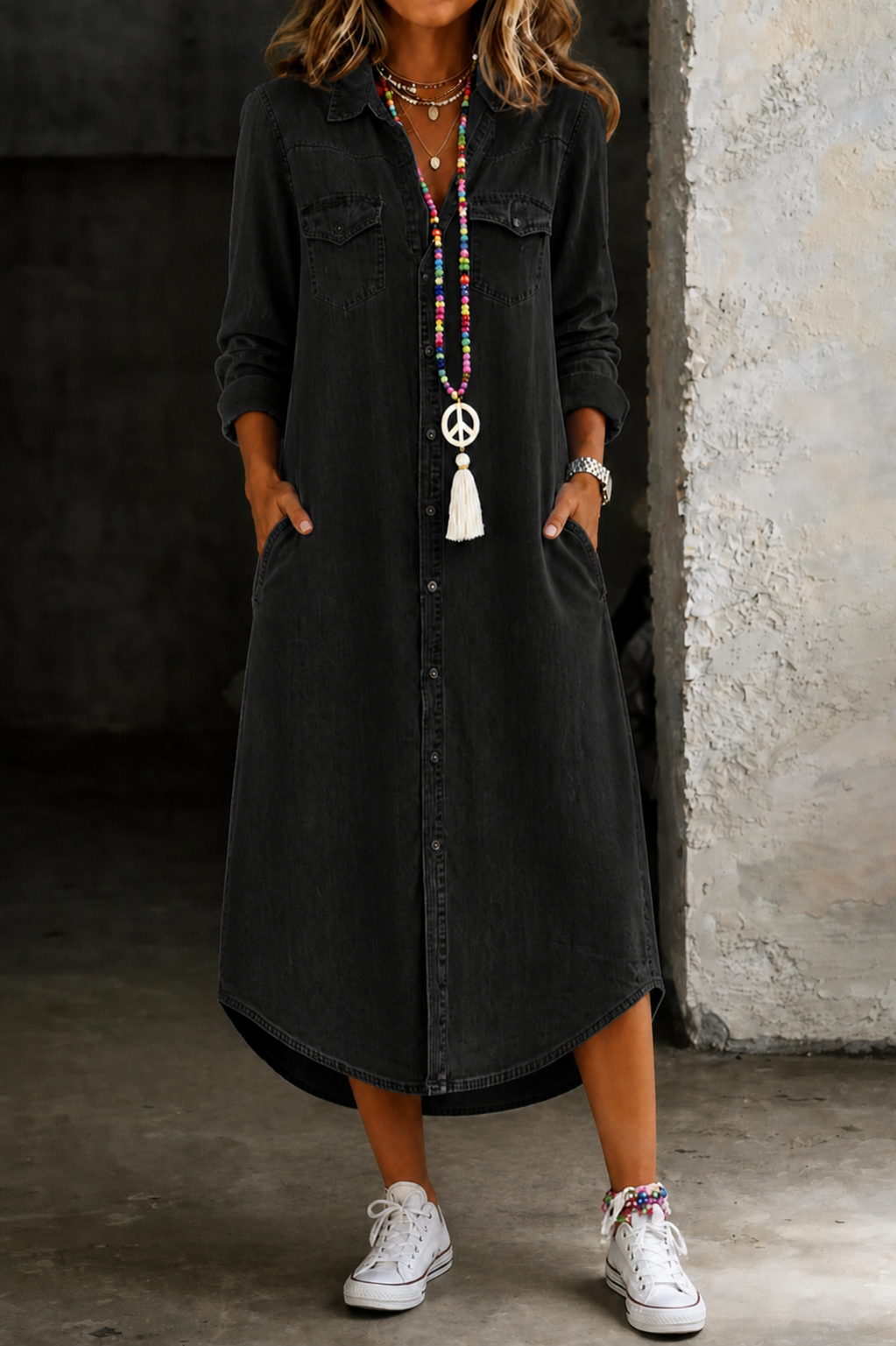 Helen™ Casual Denim Shirt Dress
