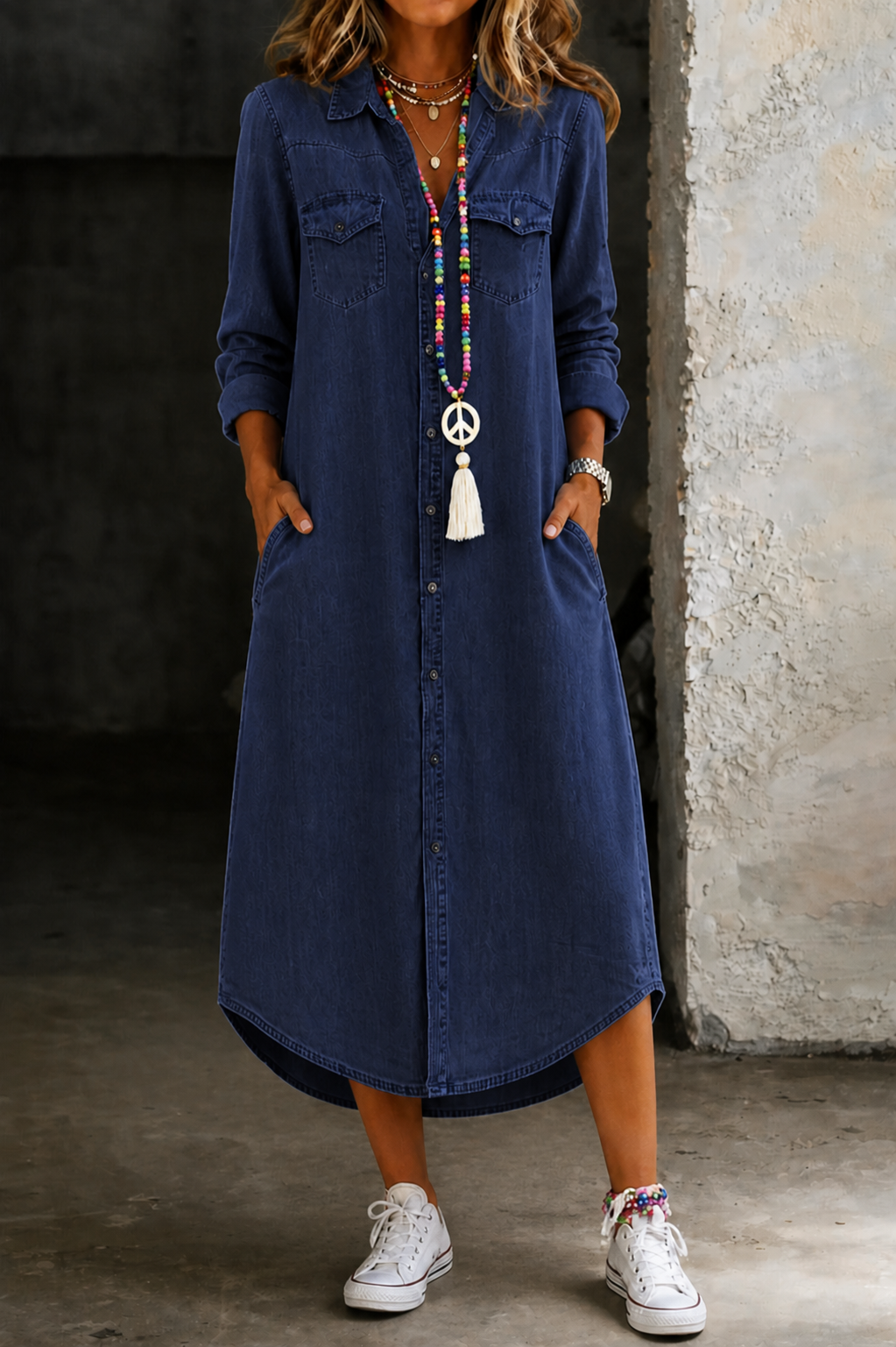 Helen™ Casual Denim Shirt Dress
