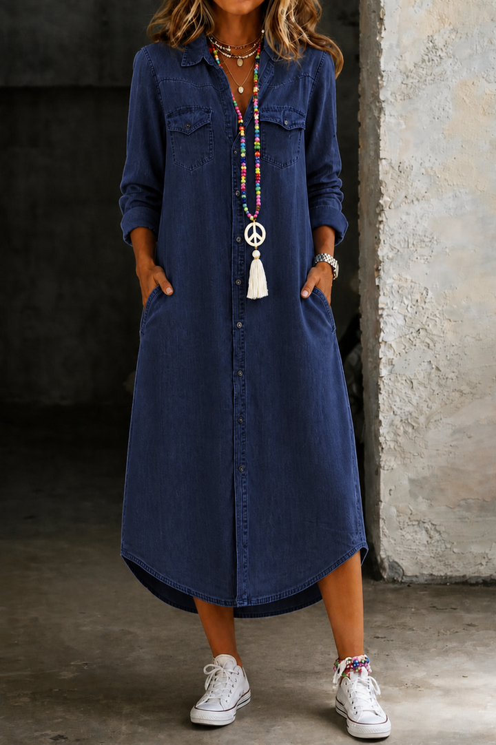 Helen™ Casual Denim Shirt Dress