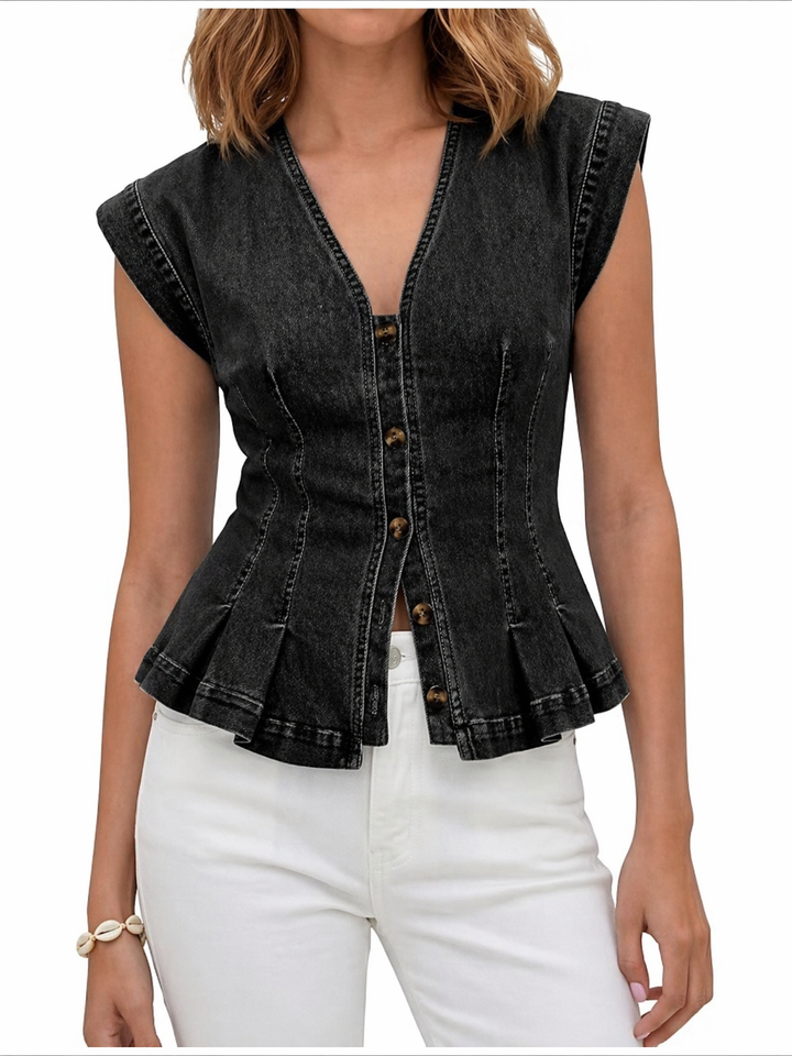 Viera™ V-Neck Denim Top