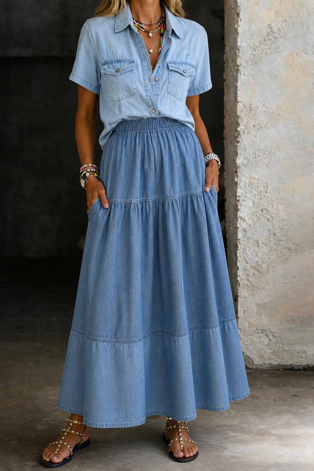 Sarah™ Elastic Waist Denim Skirt