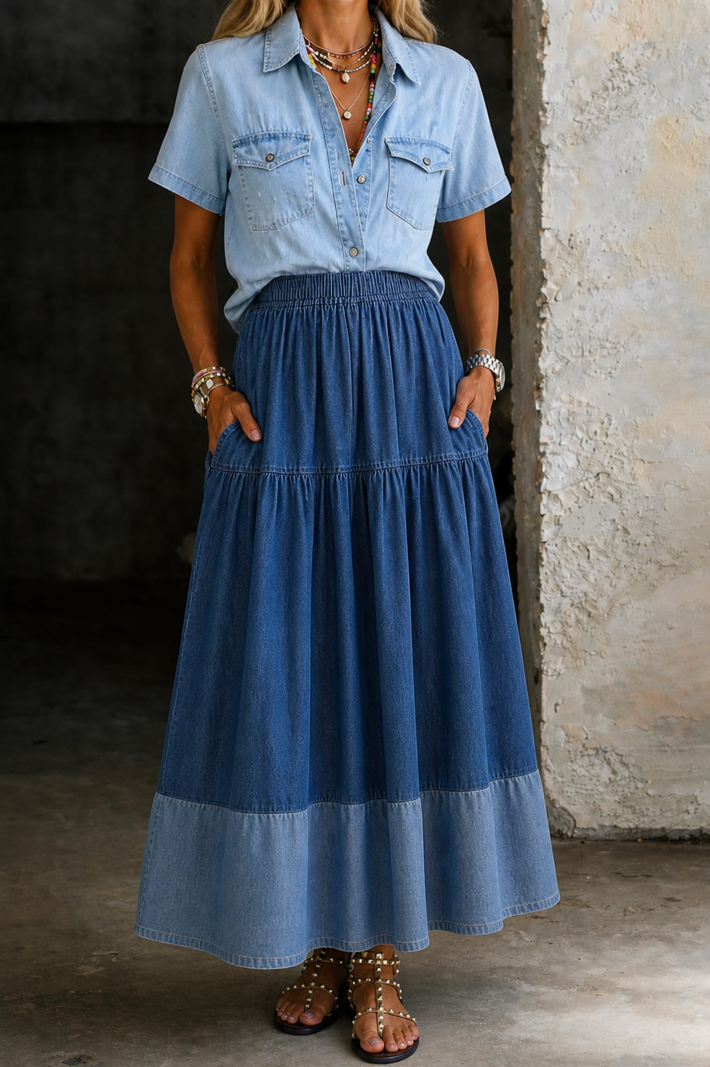 Sarah™ Elastic Waist Denim Skirt