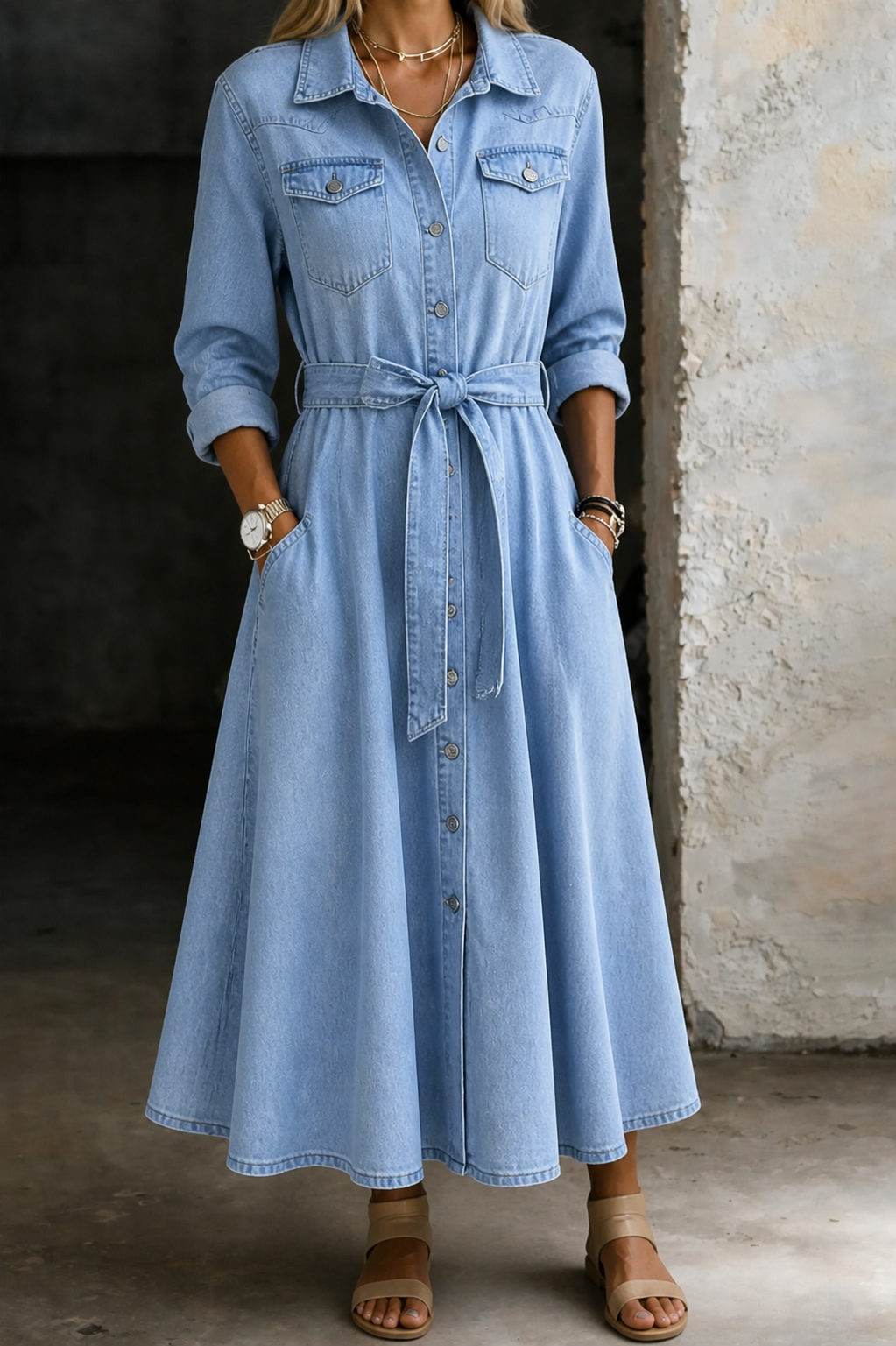 Luna™ Long Sleeve Denim Dress