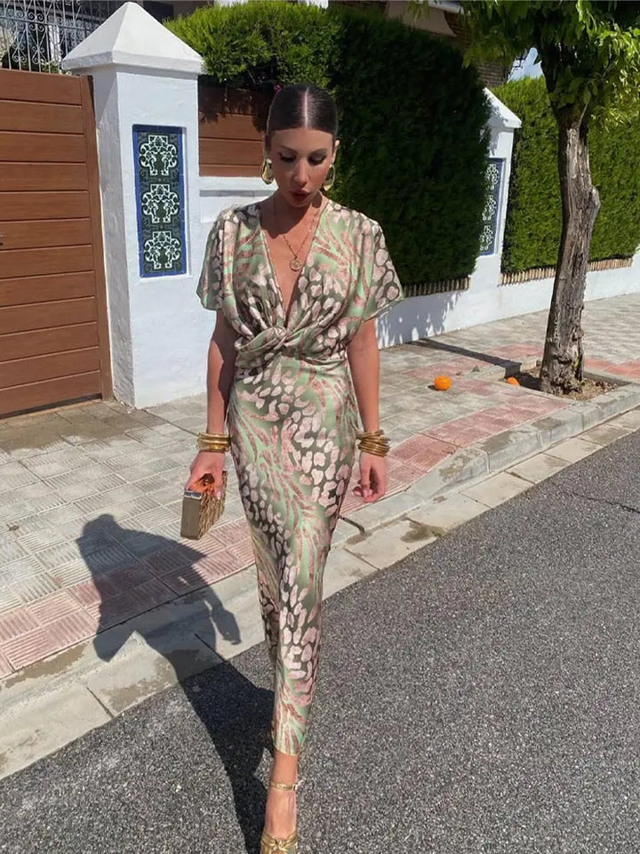 Clarandra™ Twist-Waist Printed Midi Dress