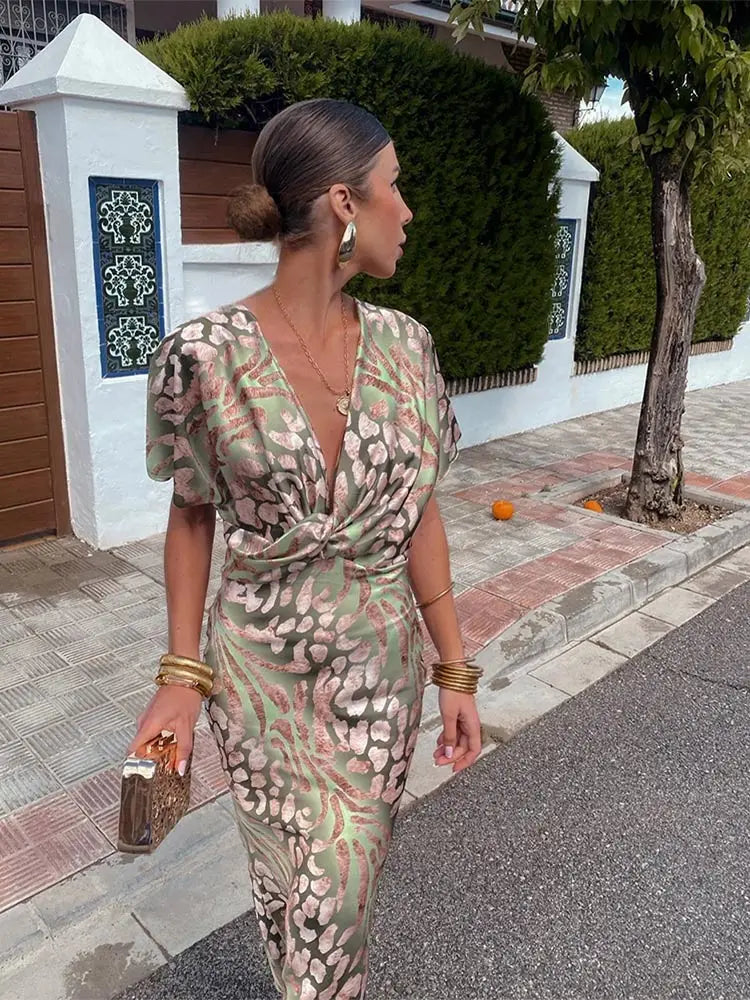 Clarandra™ Twist-Waist Printed Midi Dress