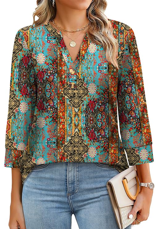 Sylvia™ Boho V-Neck Button Blouse