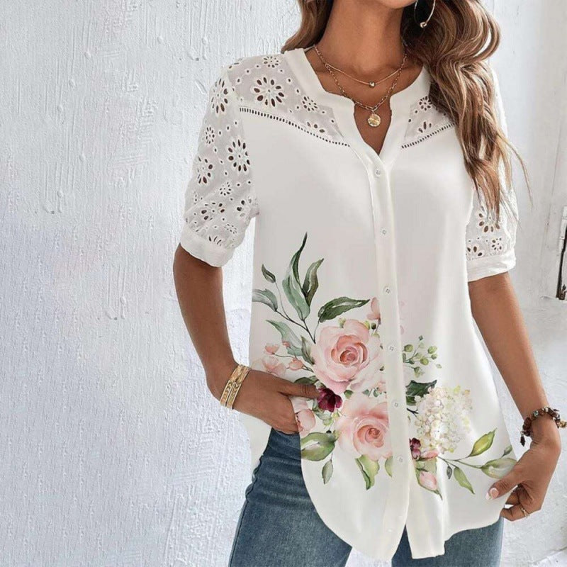 ANNELISE™Casual Lace Printed Blouse
