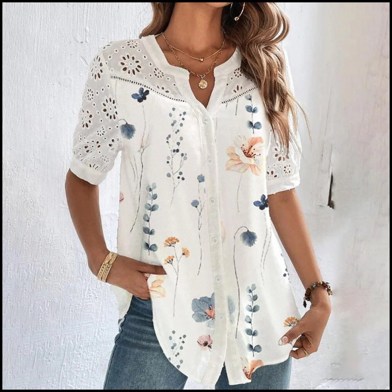 ANNELISE™Casual Lace Printed Blouse
