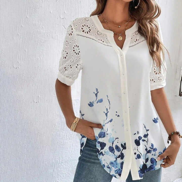 ANNELISE™Casual Lace Printed Blouse