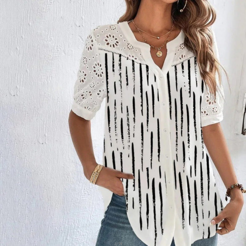ANNELISE™Casual Lace Printed Blouse