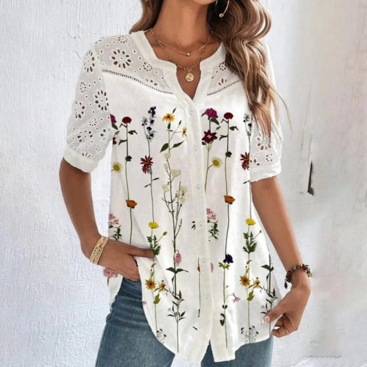 ANNELISE™Casual Lace Printed Blouse