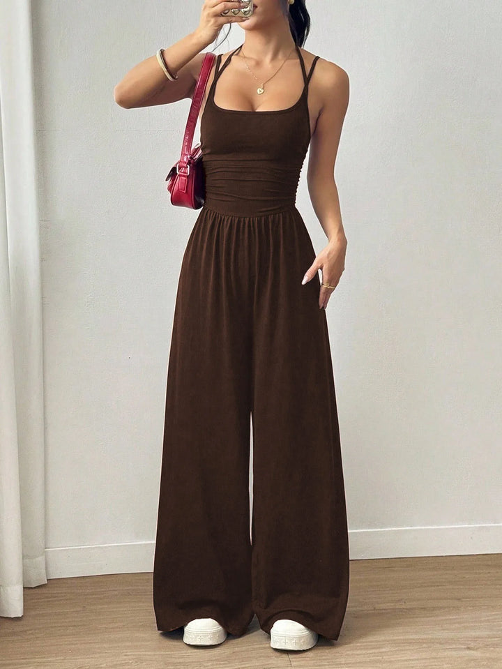 Zaria™ Backless Halter Wide-Leg Jumpsuit