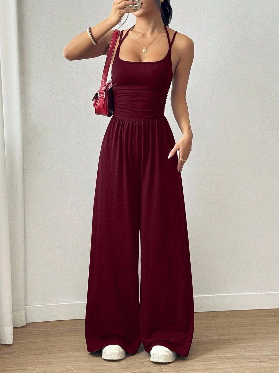Zaria™ Backless Halter Wide-Leg Jumpsuit