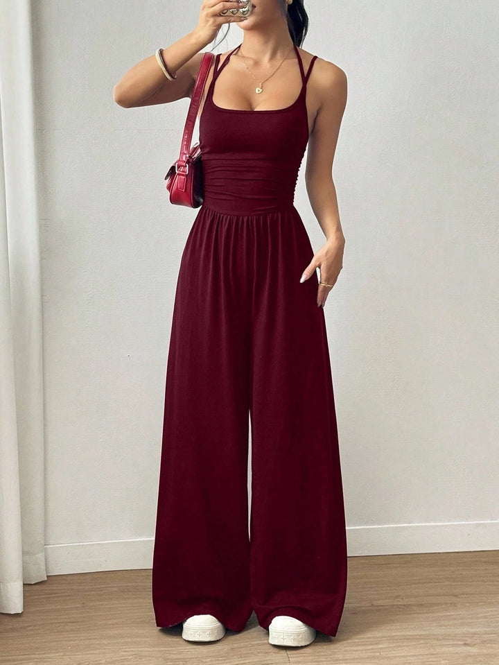 Zaria™ Backless Halter Wide-Leg Jumpsuit