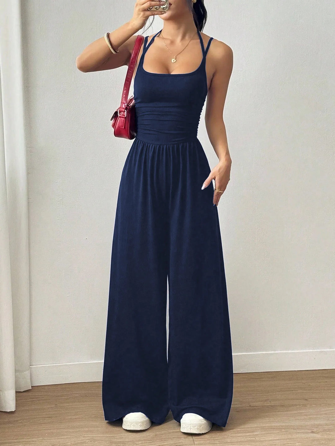 Zaria™ Backless Halter Wide-Leg Jumpsuit