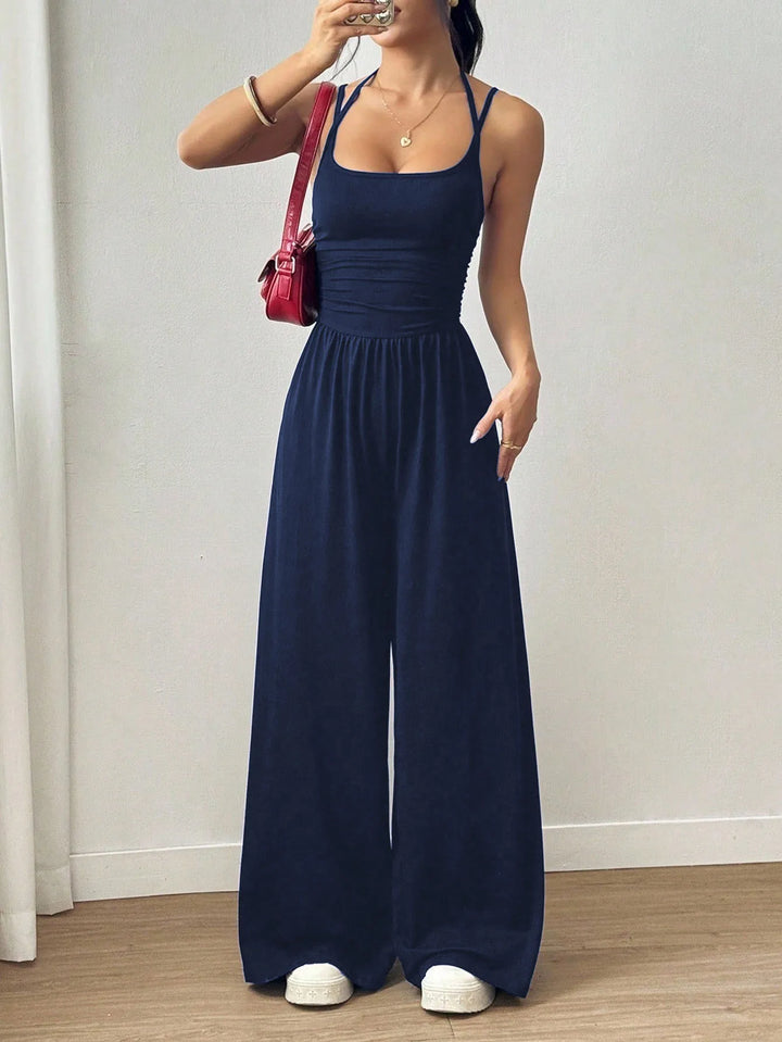 Zaria™ Backless Halter Wide-Leg Jumpsuit
