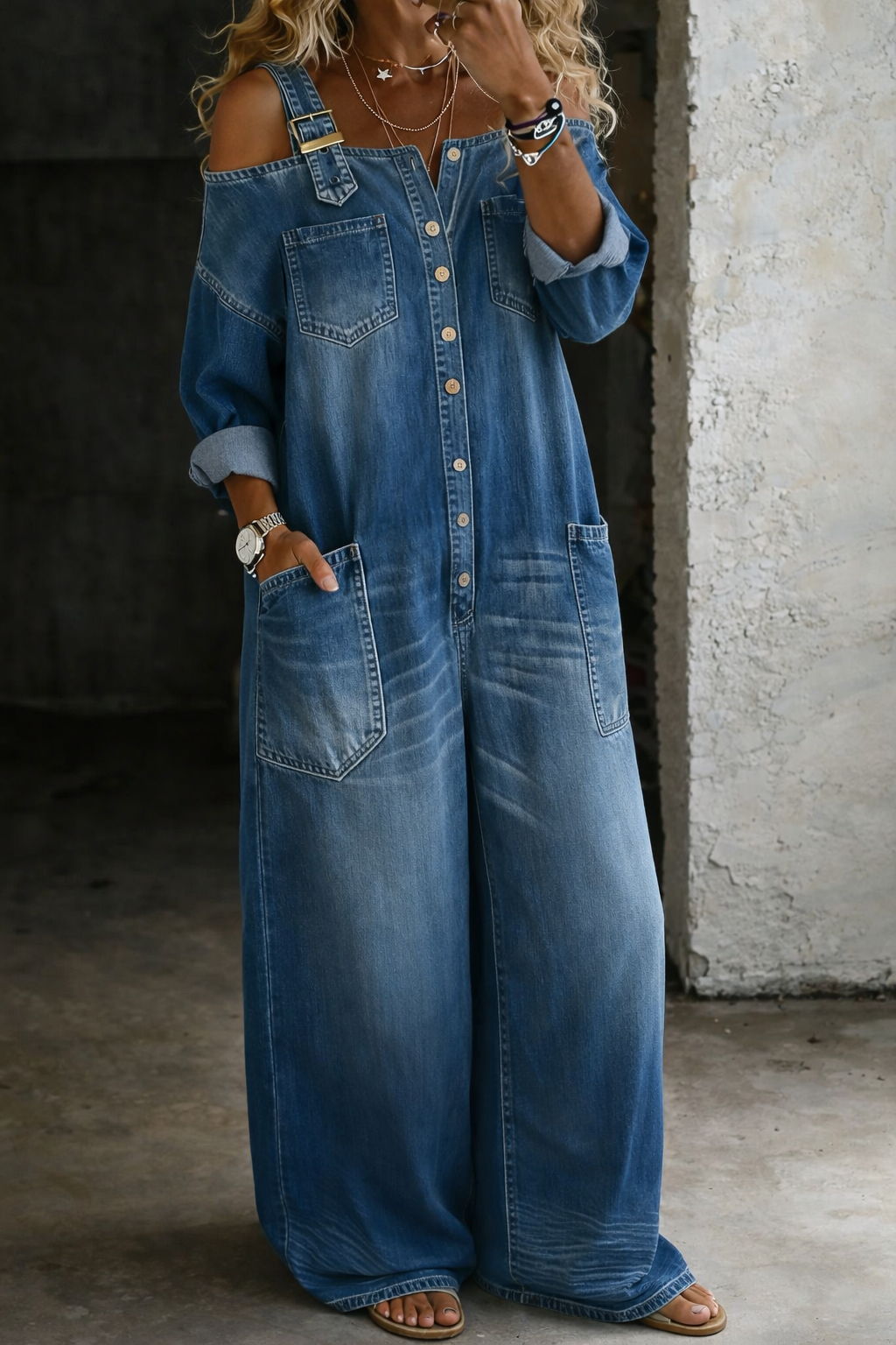 Avery™ Off-Shoulder Denim Jumpsuit