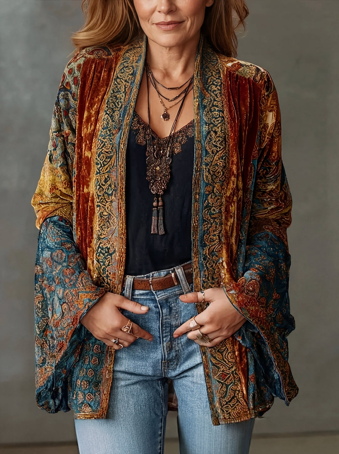 Aria™ Boho Velvet Kimono Jacket