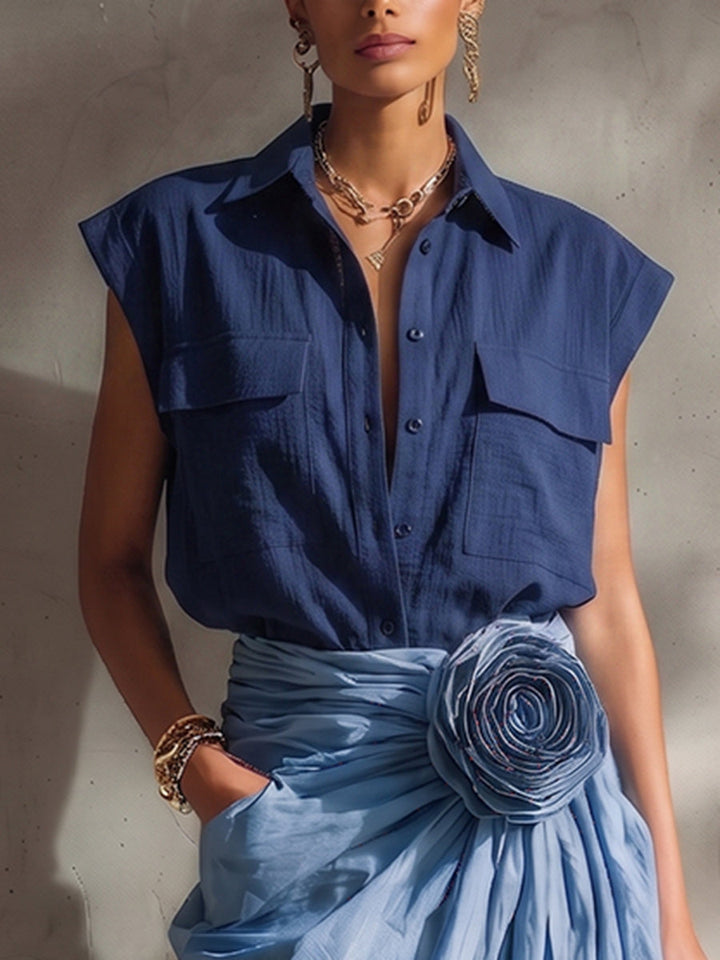 Noami™ Minimalist Sleeveless Cotton-Linen Shirt