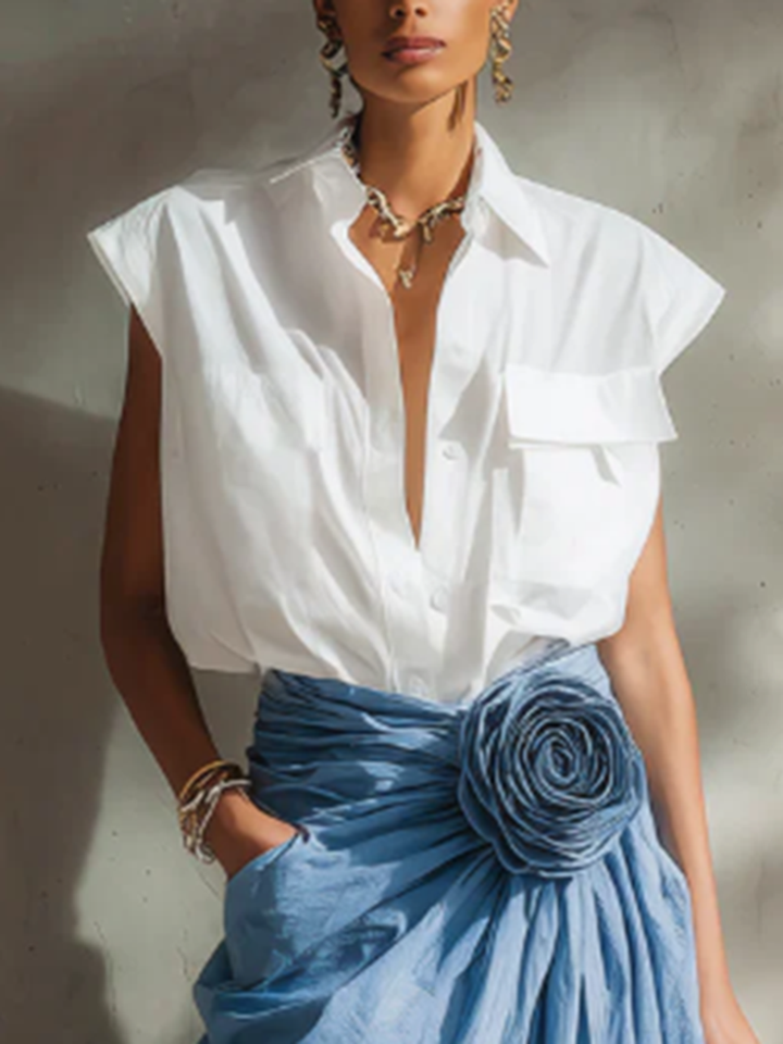 Noami™ Minimalist Sleeveless Cotton-Linen Shirt