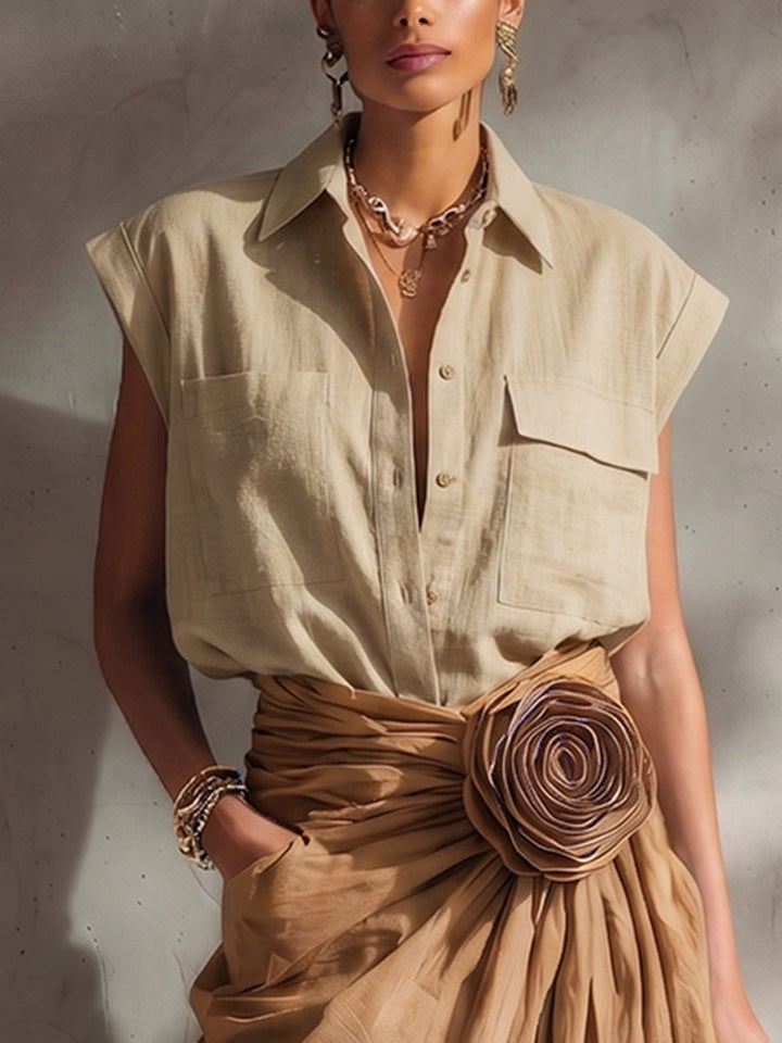 Noami™ Minimalist Sleeveless Cotton-Linen Shirt