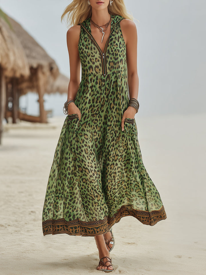 Savanna™ Leopard Hooded Midi Dress