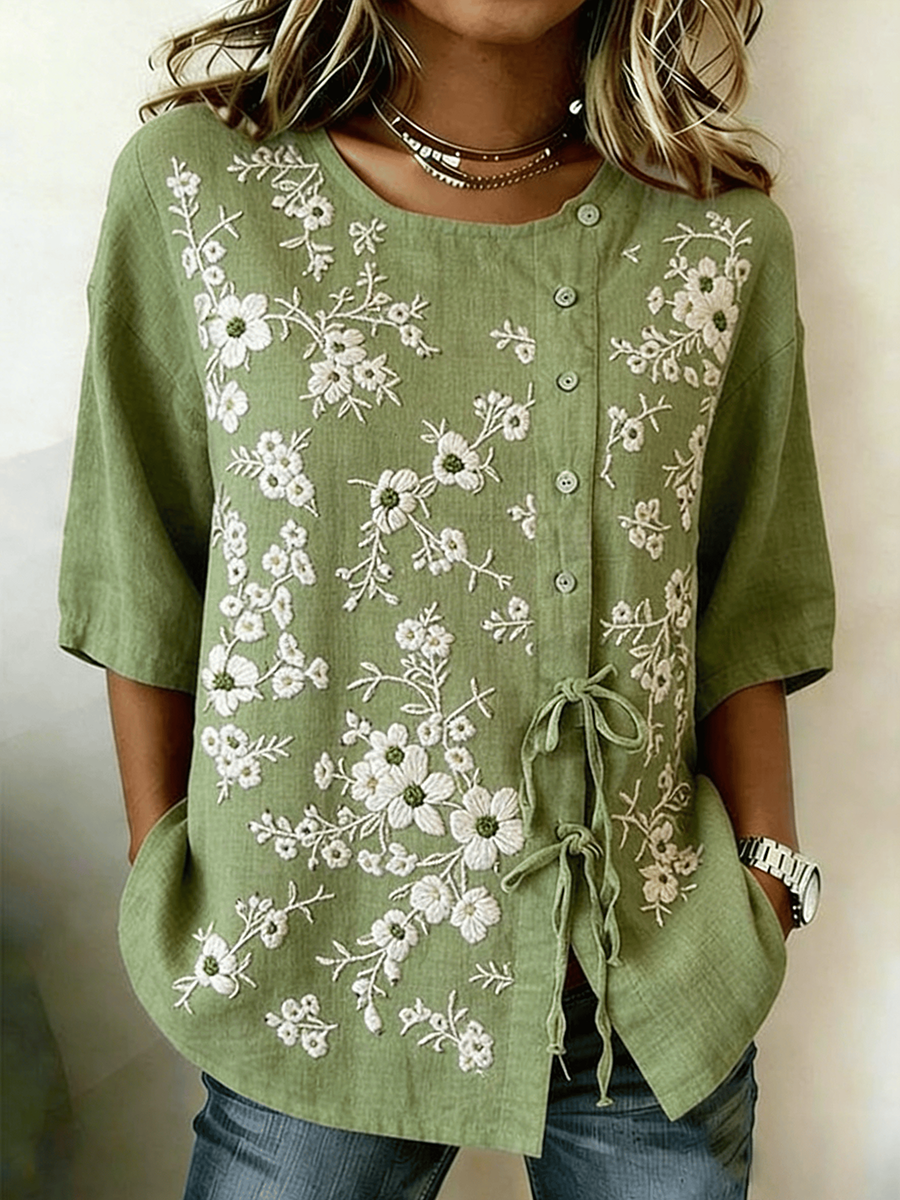 Lennox™Soft Embroided Linen Top
